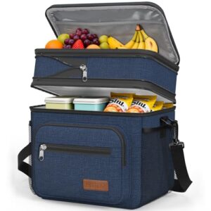HOTOR Lunch Box Men Women Double-Layer Insulated Lunch Bag Dark Blue 12L