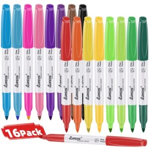 IGreis Fine Point Permanent Markers, 16 Count for Painting, Coloring, Waterproof, Quick Drying, No Smudge, Fade Resistant, on Plastic, Glass, Metal, Office School Home Use, Assorted Colors