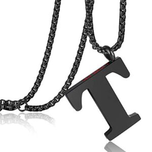 Initial Large Letter T Pendant Necklaces for Women Men 24 Inch Chain