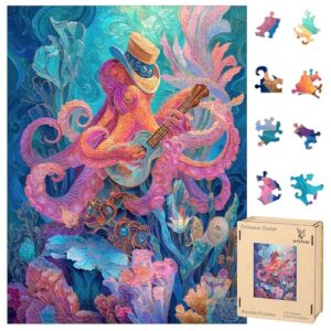 Ixfyloop Wooden Puzzle 500Pcs Guitar Octopus Jigsaw Decor Gift 13.3x17.7in
