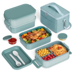 Jelife Bento Box Adult Lunch Box with Lunch Bag for Men Women