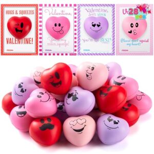JOYIN 28 Pcs Valentine’s Day Heart Shape Stress Ball with Cards Stress Relief Toy for Valentine Party Favors, Classroom Prize Supplies, Valentine’s Greeting Cards, Valentine Exchange Gifts