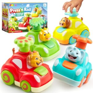 JOYIN Animal Toy Cars, Kids Toys for Boys Girls, 4 Pack Press and Go Cars Including Elephant, Monkey, Giraffe and Lion, Wind Up Kids Gift, Birthday Gift for Kids