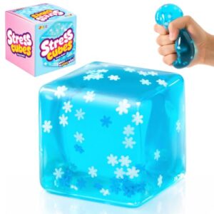 JOYIN Blue Snowflake Cube Stress Relief Toy, 2.2 Inch Colorful Cube Squishy Toys, Slow Rising Fidget Sensory Toys, Soft Squeeze Toy for Adults and Kids, Birthday Gifts, Office Desk, Party Favors