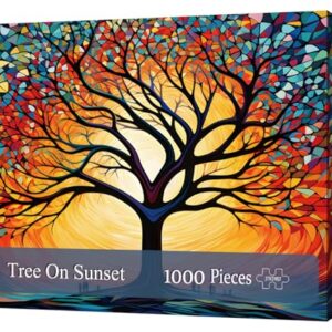 JTKDBJZ Puzzles for Adults 1000 Pieces - Stained Glass Tree on Sunset Jigsaw Puzzles 1000 Pieces - Challenging Jigsaw Puzzles for Game Nights, Vibrant Colors & Premium Quality
