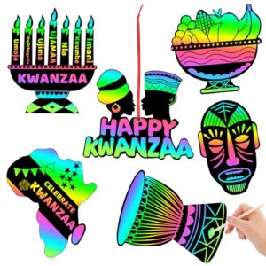 JULMELON 36 PCS Kwanzaa Crafts for Kids Holiday Magic Rainbow Scratch Cards