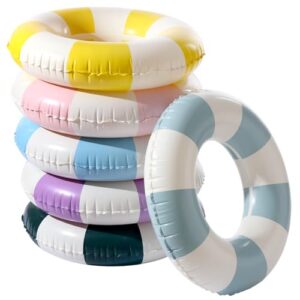 Junkin Inflatable Pool Floats Tube 33.64 Inch Swimming Ring for Adults Pool Beach Summer Outdoor Bachelorette Party Supply(Retro Style,Pastel Color,6 Pcs)