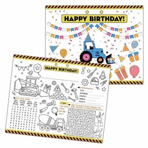 KFNER Birthday Coloring Paper Placemats, Construction Birthday Party Coloring Sheets, Happy Birthday Activities for Kids, Paper Mats for Table Decorations, Home School Classroom Party Supplies -05