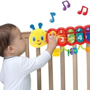KiddoLab Lira Baby Musical Toy with Lights & Music – Interactive Caterpillar Spinner & Stacking Rings for Infants 3+ Months – Soft Stuffed Animal Head for Sensory Play