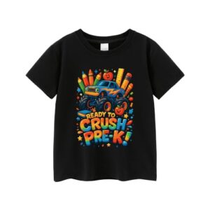 Kids Back to School Pre-K Preschool Kindergarten Graphic T-Shirt (US, Age, 4 Years, Black-1)