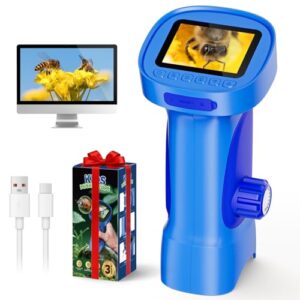 Kids Microscope 1000X, Ahalfcit Handheld Digital Camera with 2.4" HD IPS Screen, Portable Mini Pocket Nature Exploration Toy, STEM Science Learning Gift for 3-12 Year Old Boys and Girls
