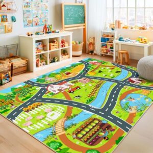 Kids Rug for Living Room Playroom Classroom, 8x10 Rugs for Farm Pasture