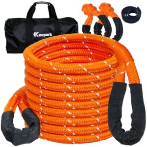 Kinetic Recovery Tow Rope Kit - 1" x 30ft 55000LBS Tow Strap with 2 Soft Shackles, Heavy Duty Kinetic Recovery Rope for Off-Road Vehicle, Jeep, Truck, SUV, UTV, ATV - Orange
