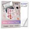 Koala Printable Vinyl Sticker Paper for Inkjet Printer, Glossy 11x17 Inch