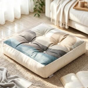 Large Floor Cushion 22x22x5", Tufted Meditation Cushion, Washable Cover