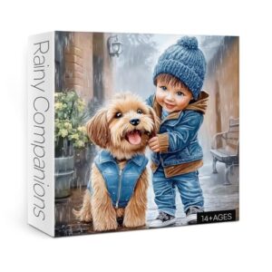 Larkipuzz Cute Dog Puzzles for Adults 1000 Pieces, Funny Unique Puppy Animal Jigsaw Puzzle, Challenging Difficult Rain Art Puzzles