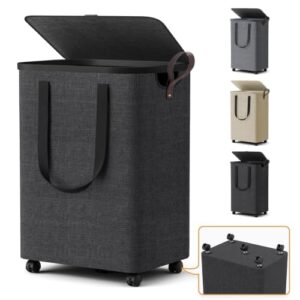 Laundry Basket with 5 Wheels, Rolling Laundry Hamper, 75L, Deep Gray