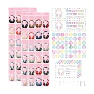 Lebaley 2 Pack Headphone Storage Classroomr with 48 Pockets - PVC Clear Classroom Storage for Headphone Cell Phone,Over the Door Headphone Holder Bag with 48 Numbers Stickers and 48 Labels