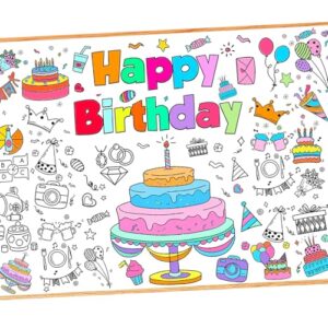 Leezead Happy Birthday Coloring Poster, 72 X 30 Inch Giant Birthday Painting Tablecloth for Classroom Art Activities Party Supplies