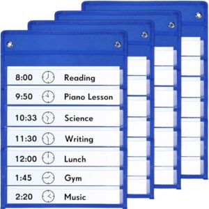 Leinuosen 4 Pcs Magnetic Pocket Chart for Classroom, Navy Blue