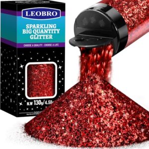 LEOBRO Red Glitter, Chunky Glitter for Crafts, Resin Art Crafts, for Body Face Hair Nail, DIY Christmas Decorations, Red Flakes