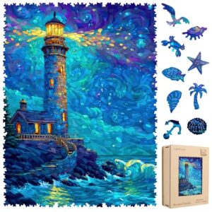 Leodozzio 200Pcs Wooden Jigsaw Puzzle Lighthouse Decor Gift 8.8x11.7in