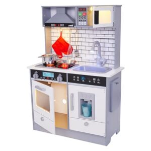 Lil' Jumbl Wooden Play Kitchen Set for Kids, Lights & Sounds, Gray, Medium