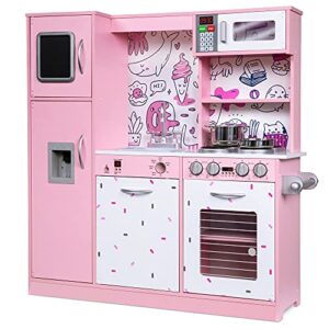 Lil' Jumbl Wooden Play Kitchen Set, Pretend Play, Microwave Sounds, Pink