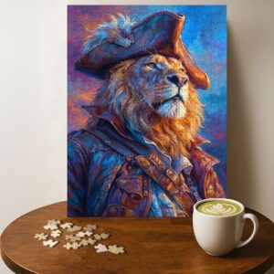 Lion Pirate Fantasy Jigsaw Puzzle - 500 Pieces Wooden Puzzle for Adults, Wall Art Gift, Finished Size: 20 x 15 Inch