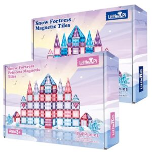 Little Pi 206pcs Frozen Princess Castle Magnetic Tiles Building Blocks - 3D Diamond Blocks, STEM Educational Toddler Toys for Pretend Play, 4 Year Old Girl Birthday Gifts Kids Ages 3 5 6 7 8