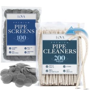 LOVA Pipe Cleaner & Screen Combo – 200 Count Hard Bristle Pipe Cleaners + 100 Stainless Steel Pipe Screens – Reusable, Durable, Perfect for Cleaning Pipes, Bowls, Stems & More