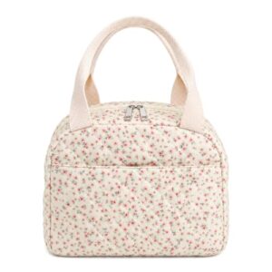 Lunch Box For Women, Cute Insulated Lunch Bag, Aesthetic Reusable Floral Lunch Tote Bags Leakproof, Big Portable Quilted Puffer Cooler Lunchbox With Zipper For Adult Work Office Travel Picnic