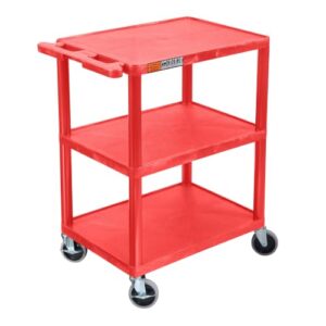 Luxor Multipurpose Storage Utility Cart 3 Shelves Structural Foam Plastic - Red