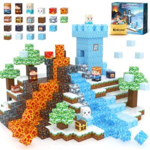 Magnetic Blocks - Build Mine Magnet World Ice Lava Set, Vibrant Colorful Building Blocks with Ultra Magnet Strength for Kids Ages 3-8, STEM Toys Creative Gifts for 3+ Year Old Boys Girls (100PCS/0.8")