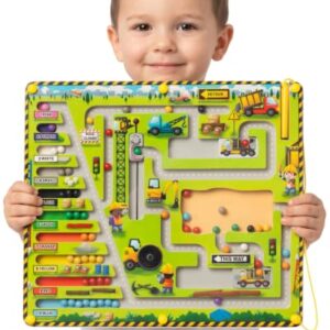 Magnetic Maze Board with Wand for Kids Ages 3-5 - Wooden Montessori Toy