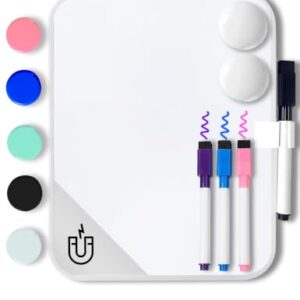 Magnetic Small Dry Erase Board for Locker, 6" x 8" Small Whiteboard with 4 Marker and 7 Magnets - Mini Drawing Teaching Whiteboard for Classroom, Home, Office, Travel(White)
