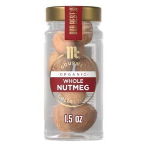 McCormick Gourmet Collection Nutmeg, Whole, Organic, Non GMO, Our Best Herbs & Spices, Fragrant, Sweetness and Warmth Enhances Eggnog, Custards, Cookies, Spice Cakes & More, 1.5 oz