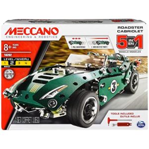 MECCANO by Erector 5 in 1 Roadster Pull Back Car Building Kit, STEM Engineering Education Toy for Ages 8 and up