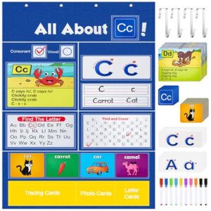Meetory Alphabet Learning Pocket Chart - 41x28.3in Alphabet Wall Chart ABC Flash Cards Learning, Handwriting Practice Letter Tracing for Homeschool Supplies Preschool Kindergarten Classroom Must Haves