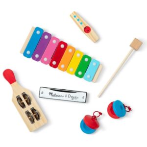 Melissa & Doug Band-in-a-Box Musical Set, 7-Piece Wooden Instrument Kit