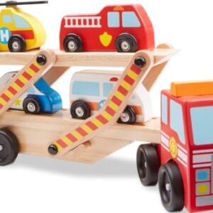 Melissa & Doug Emergency Vehicle Carrier Wooden Toy Truck & Rescue Vehicles