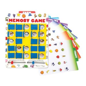 Melissa & Doug Flip-to-Win Portable Wooden Travel Game Board with 25 Flaps & 7 Double-Sided Memory Game Cards—Animals, Colors, Fruits, Shapes & Much More—Preschool Toys for Kids Ages 5+