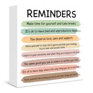 Mental Health Reminders Wood Block Plaque Sign Counseling Therapy Therapist Office Shelf Wall Decor