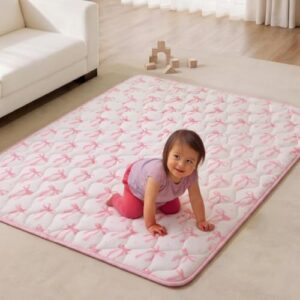 Mifoci 71x59in Pink Bow Baby Play Mats for Floor, Cushion Playpen Mat
