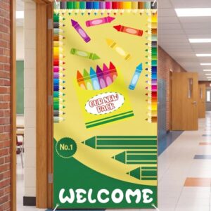 Mindsoft Classroom Door Cover Crayon First Day of School Banner Wall Decor Back to School Bulletin Board Decorations for Classroom Door Wall Decor Supplies