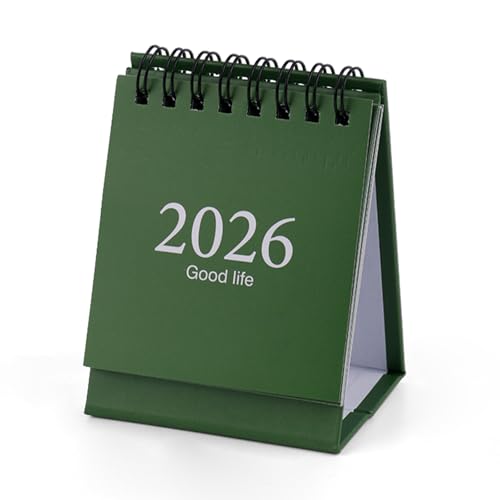 Mini Desk Calendar 2026-2027, January 2026 to July 2027 19-Month Standing Flip Small Desktop Calendar with Twin Wire Binding & Stickers for Home Office & School (Green)