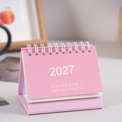 Mini Desk Stand Calendar 2026-2027, Jul.2026 to Dec. 2027 Small 18 Months Desktop Calendar, Standing Spiral Mini Calendar 3.7"x3" Monthly Flip Schedule for Office School Home Classroom (Pink(26-27))