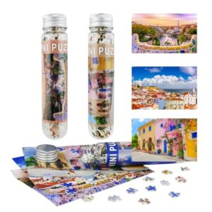 MISITU Small Jigsaw Puzzles for Adults Mini Puzzles 150 Pieces Micro Piece Travel Challenging Difficult Puzzles Lisbon Portugal, Greece, Barcelona Jigsaw Puzzles, 6 x 4 inches Pack of 3