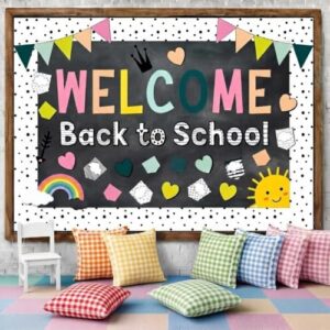 Mooliwe 94 Pcs Welcome Back to School Bulletin Board Set Rainbow Heart Sun Paper Cutouts for First Day of School Classroom Wall Door Decoration(Pastel Polka Dots)