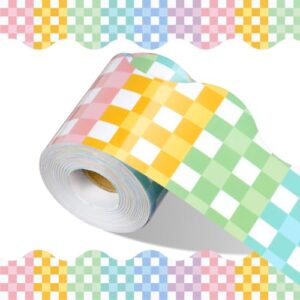 Motiskyy 65 Feet Pastel Gingham Bulletin Board Borders Colorful Checkered Bulletin Border Trim Straight Wavy Scalloped Borders for Classroom Office Home Decor
